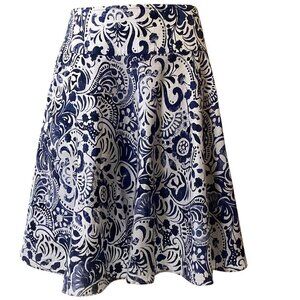 LRL Ralph Lauren Cotton Floral‎ Flare Skirt Sz 8P Blue & White #328F